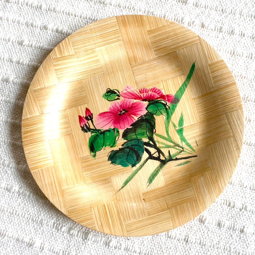 Boho, Bamboo Plate with Flower Design